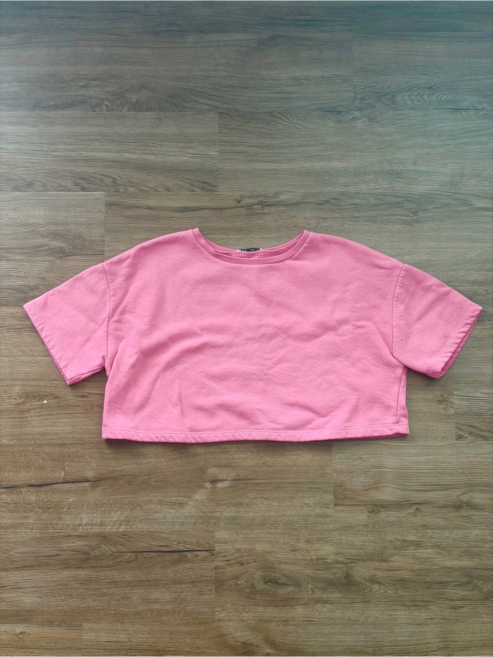 Zara Women's Pink Boxy Cropped Short Sleeve Terry/Fleece Top Size M